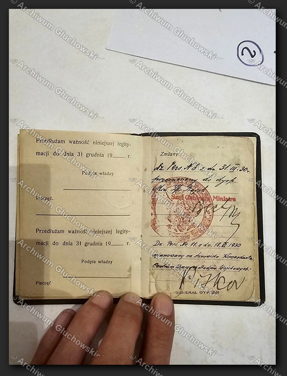 Legitymacja Wojskowa — Przedluzenia 1929-1930 + mianowanie Komendantem CWW 18.II.1930 (drugi skan, element ARG/II/170)