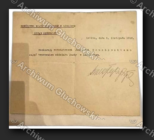 Rozkaz utworzenia oddziału jazdy — Lublin 5.XI.1918