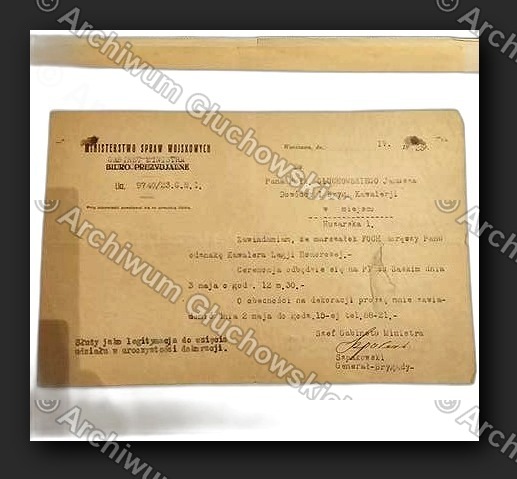 Zaproszenie na dekorację Legią Honorową przez Marszałka FOCHA — Plac Saski, 3.V.1923