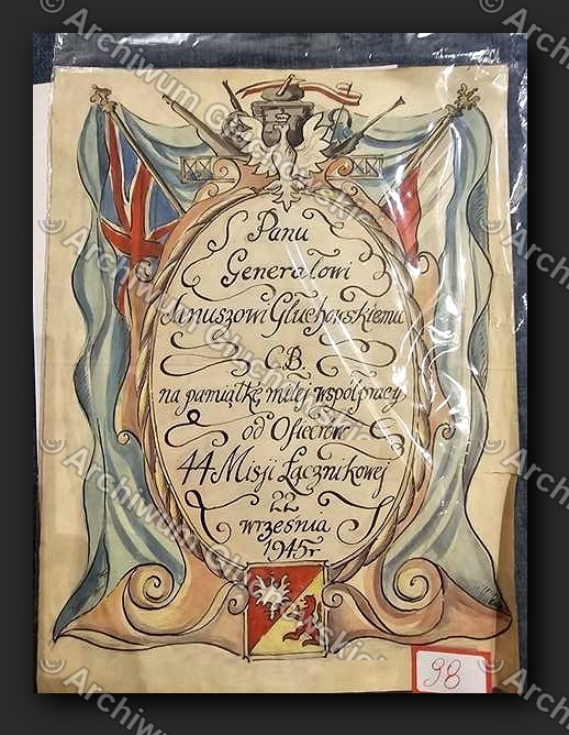 Adres iluminowany — akwarela od oficerów (IX.1945)