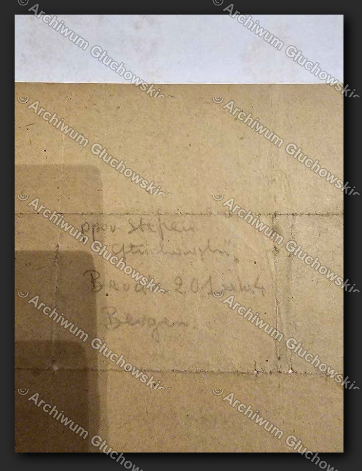 Adres baraku Stefana — 'ppor. Stefan Głuchowski, Barak 20, Bergen'