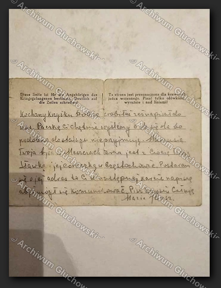 Antwort-Postkarte — odpowiedź rodziny (rewers)
