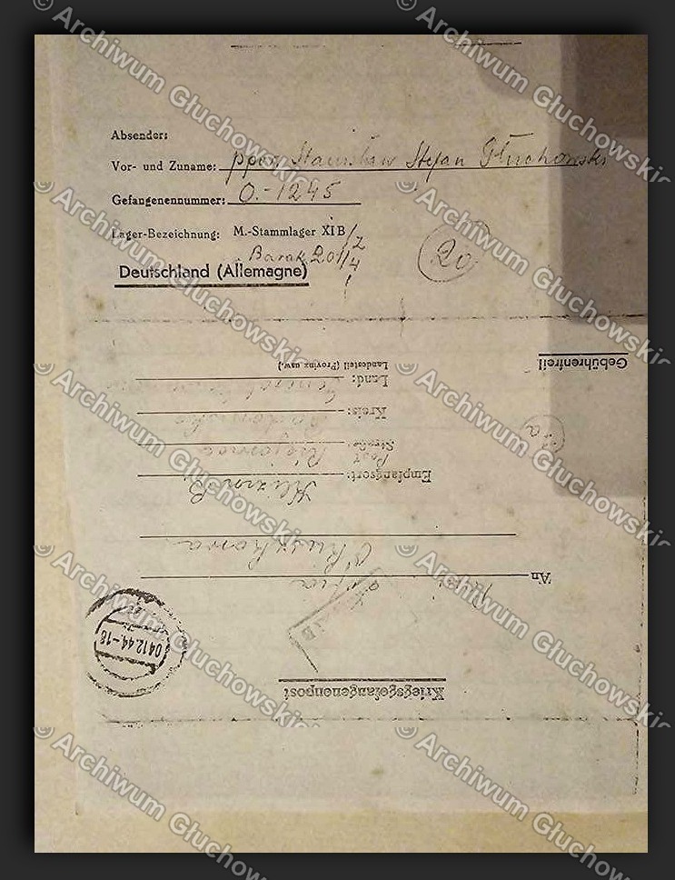 Kriegsgefangenenpost — ppor. Stefan do Pani Zofii, Kleczew, 04.12.44