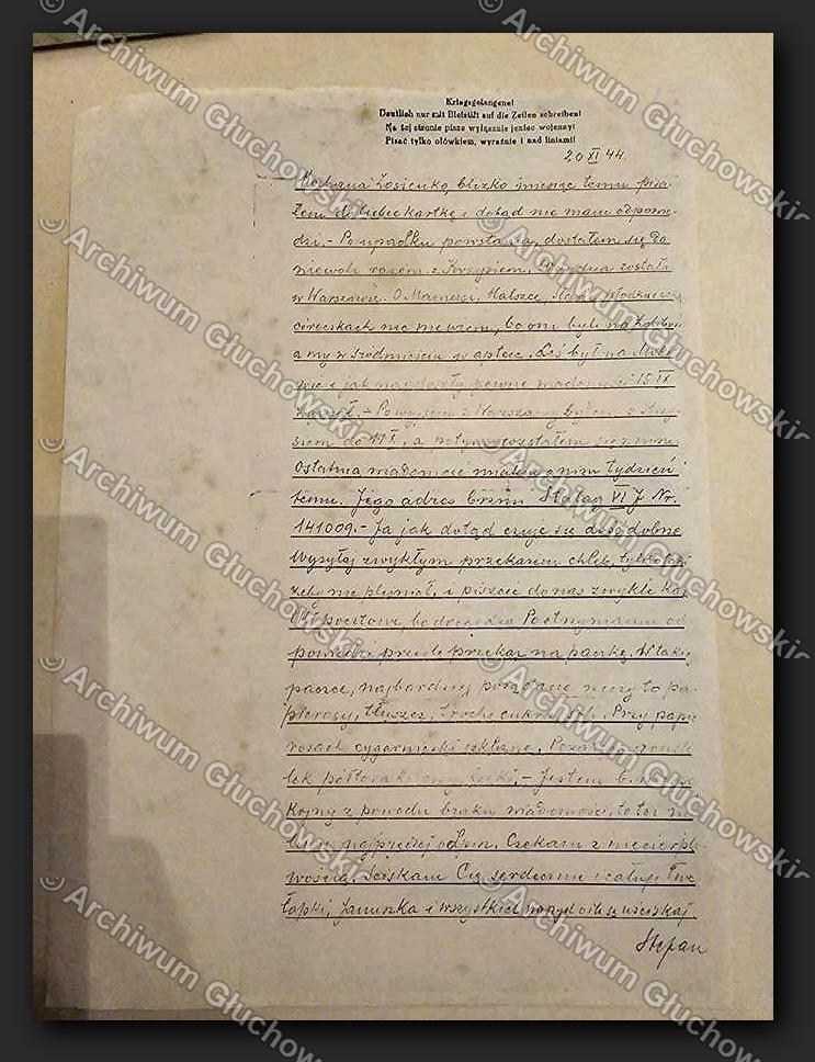 List Stefana do Zochy — 30.X.1944, numer Krzysztofa 141009