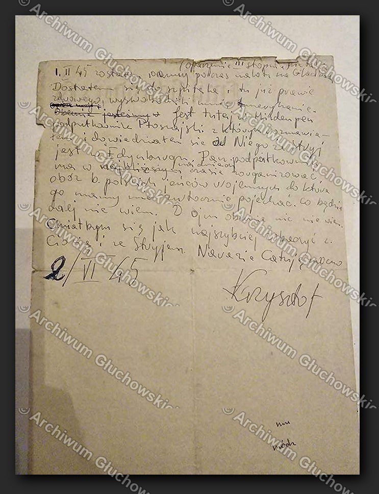 List Krzysztofa z Hilden bei Düsseldorf — wieści o Stryju w Edynburgu (2.VI.1945)