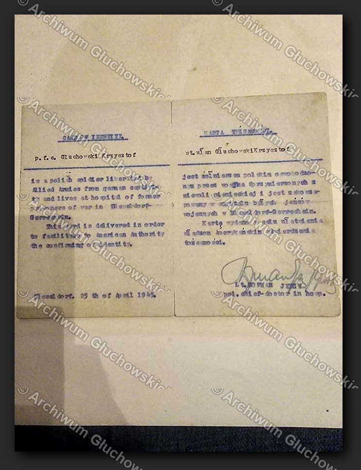 Card of Identity — wyzwolony jeniec, Düsseldorf 1945