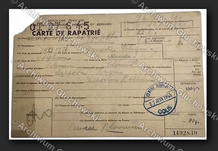 Carte de Rapatrié — karta repatrianta (awers)