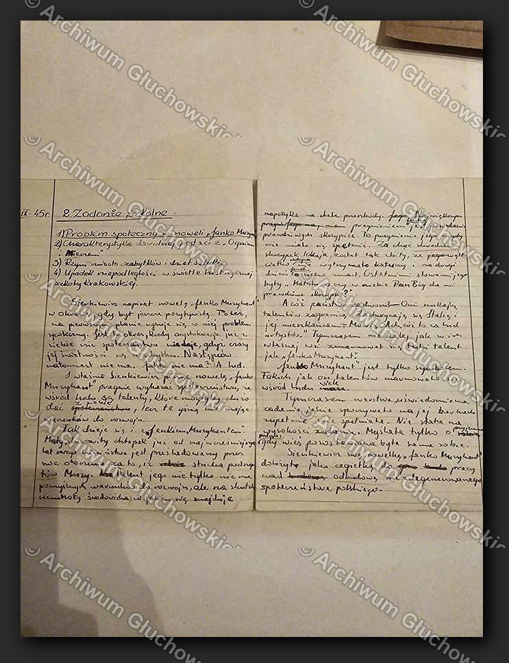 Zadanie szkolne nr 8 — 'Wzorzec społeczny na przykładzie...' — esej o moralności i literaturze, IX.1945