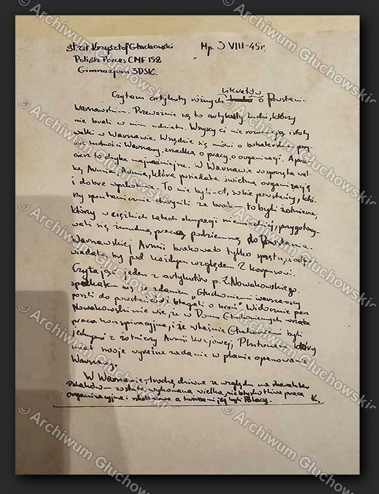 Esej o artykułach wuja — gen. Głuchowskiego (3.VIII.1945)