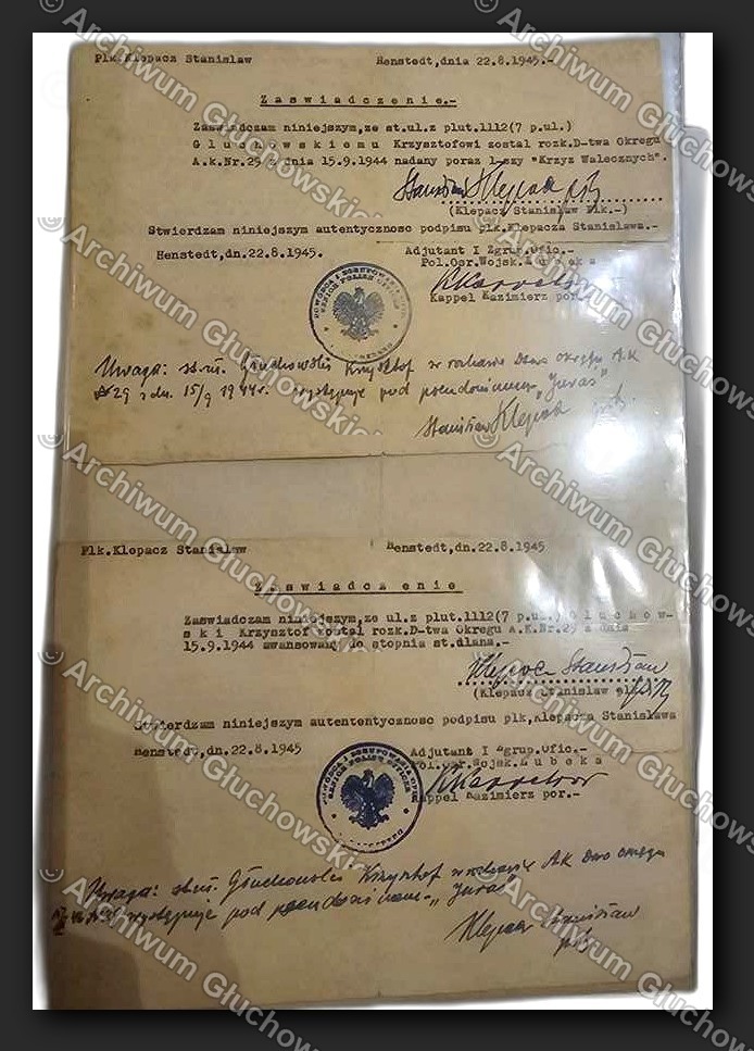 Dwa zaświadczenia płk. Klepacza — KW i awans (Sannstedt 1945)