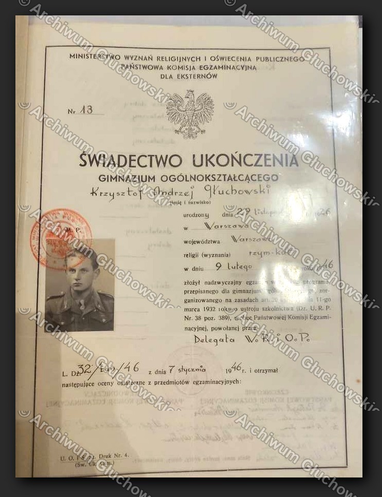 Świadectwo Ukończenia Gimnazjum — matura 1946