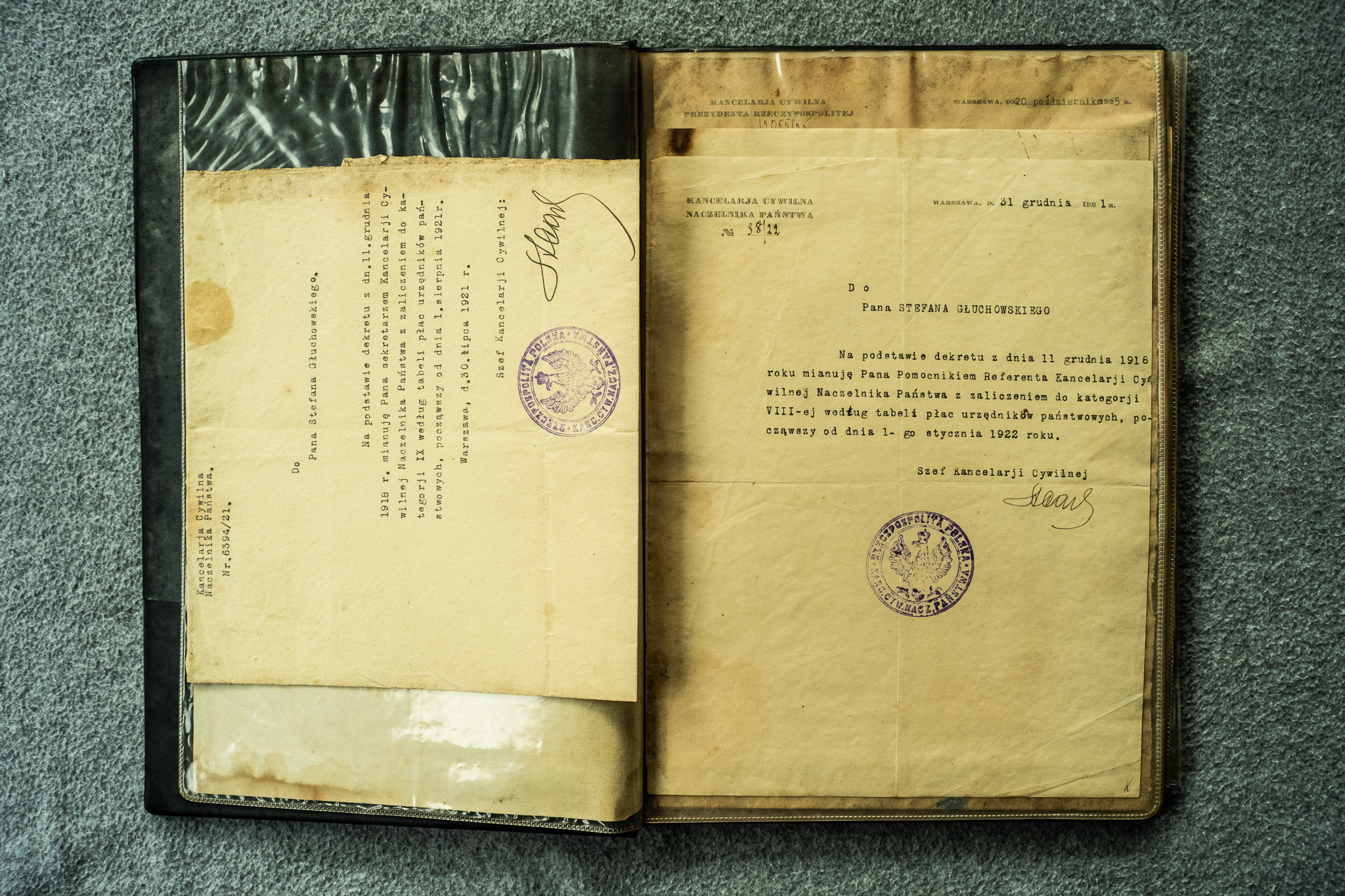 Pismo Kancelarji Cywilnej Naczelnika Państwa do Stefana Głuchowskiego z 30.VII.1921, L.dz. 6504/21 — przedłużenie próbnego stanowiska