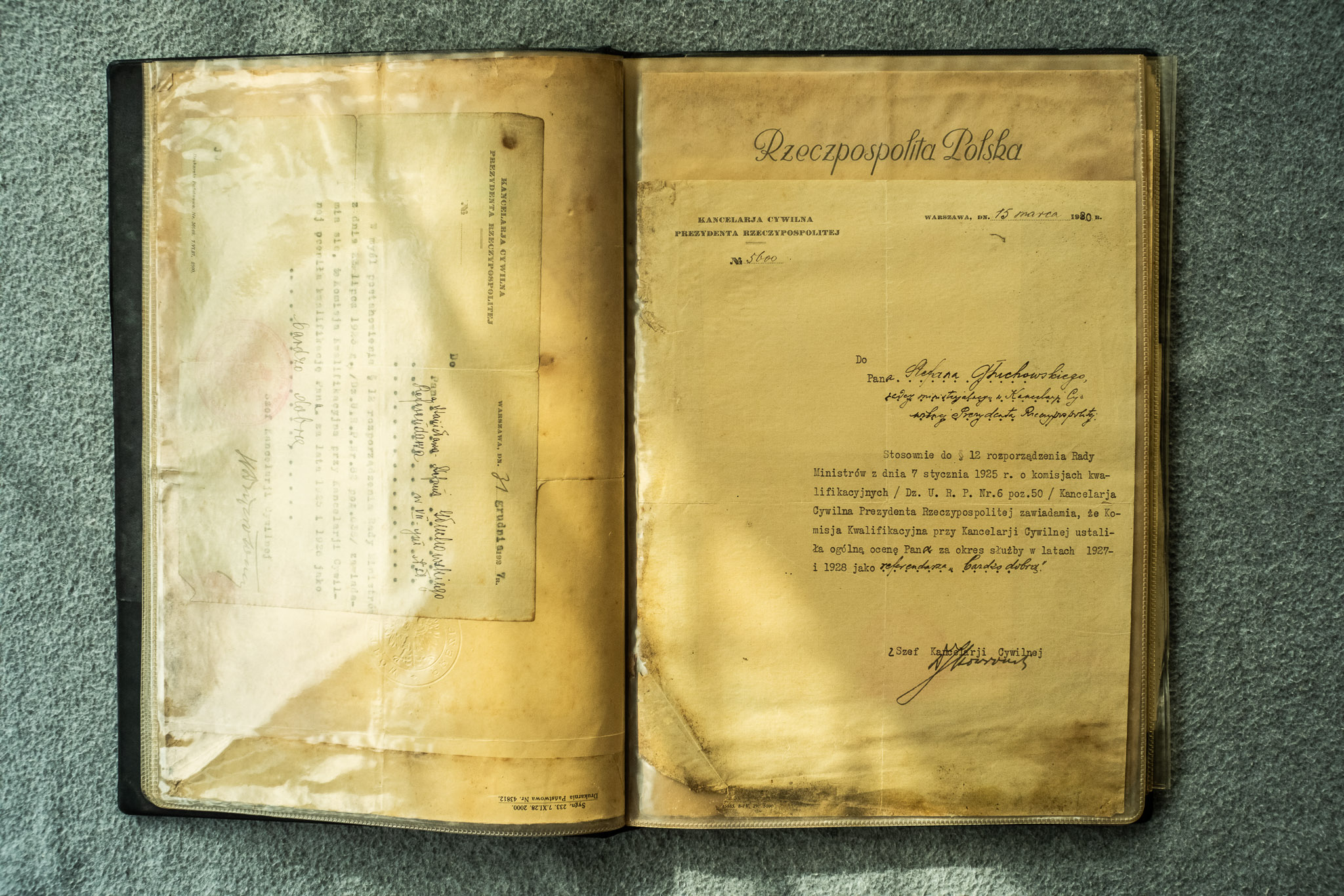 Pismo Kancelarji Cywilnej Prezydenta RP — ocena ogólna komisji kwalifikacyjnej Stefana Głuchowskiego za okres służby w latach 1925-1928, datowane 15.I.1928 lub zbliżone