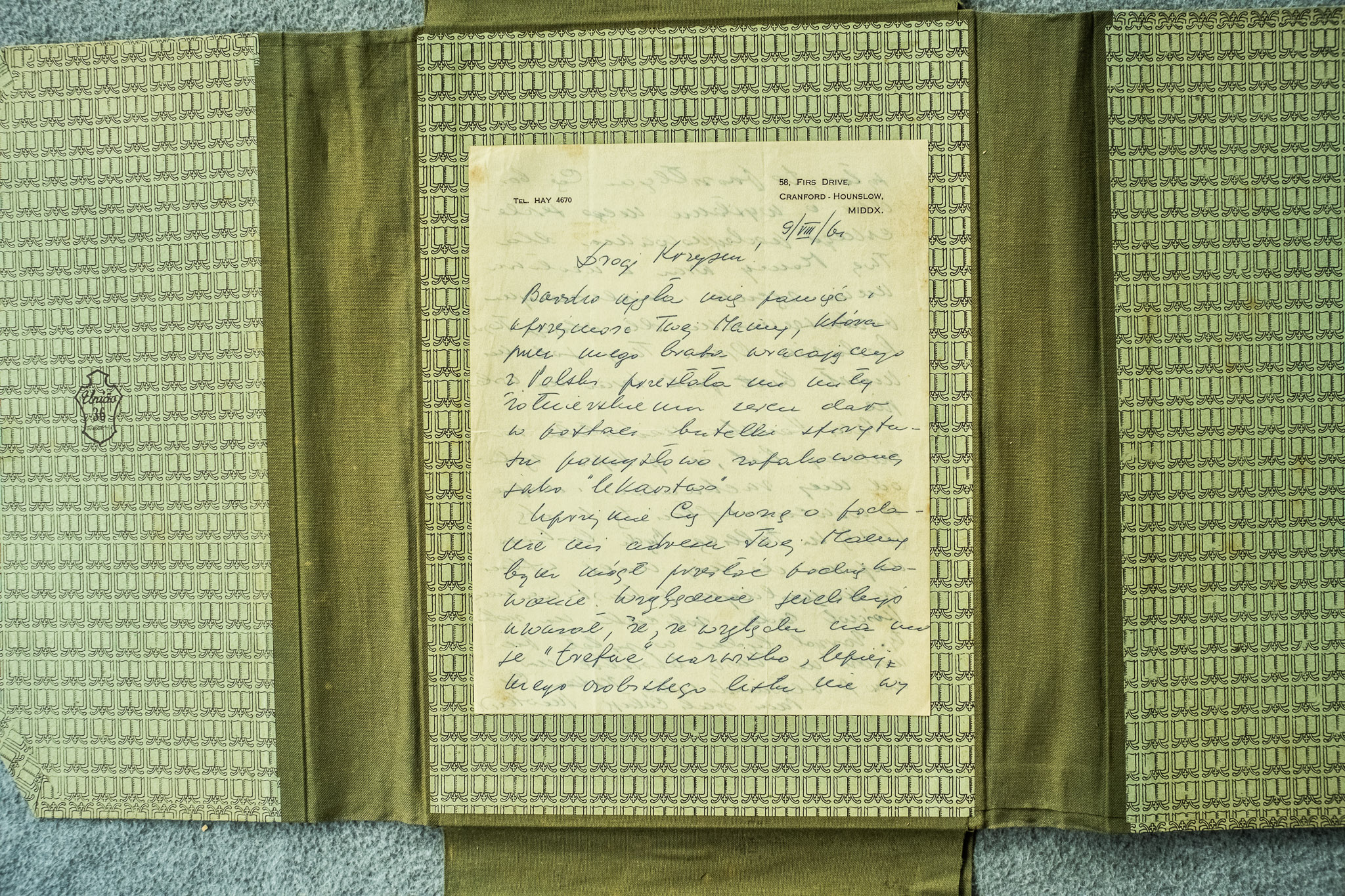 List prywatny do Krzysztofa Głuchowskiego z Cranford-Hounslow, MIDDX, 9.XII.1964 — adres londyński nieznany w dotychczasowej mapie adresów Krzysztofa