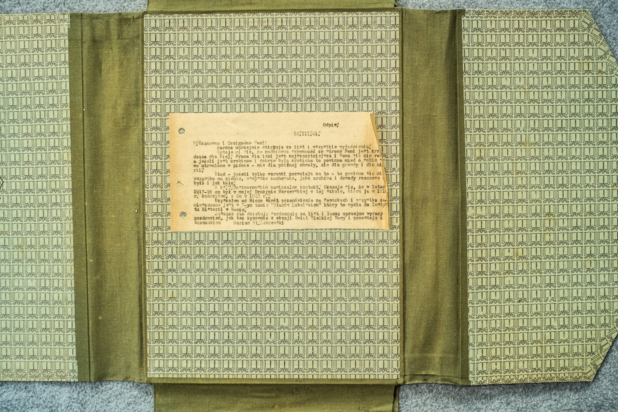 Odpis listu Marian M.Zdrowski - 14/VIII/1961, archiwum (DSCF7087)