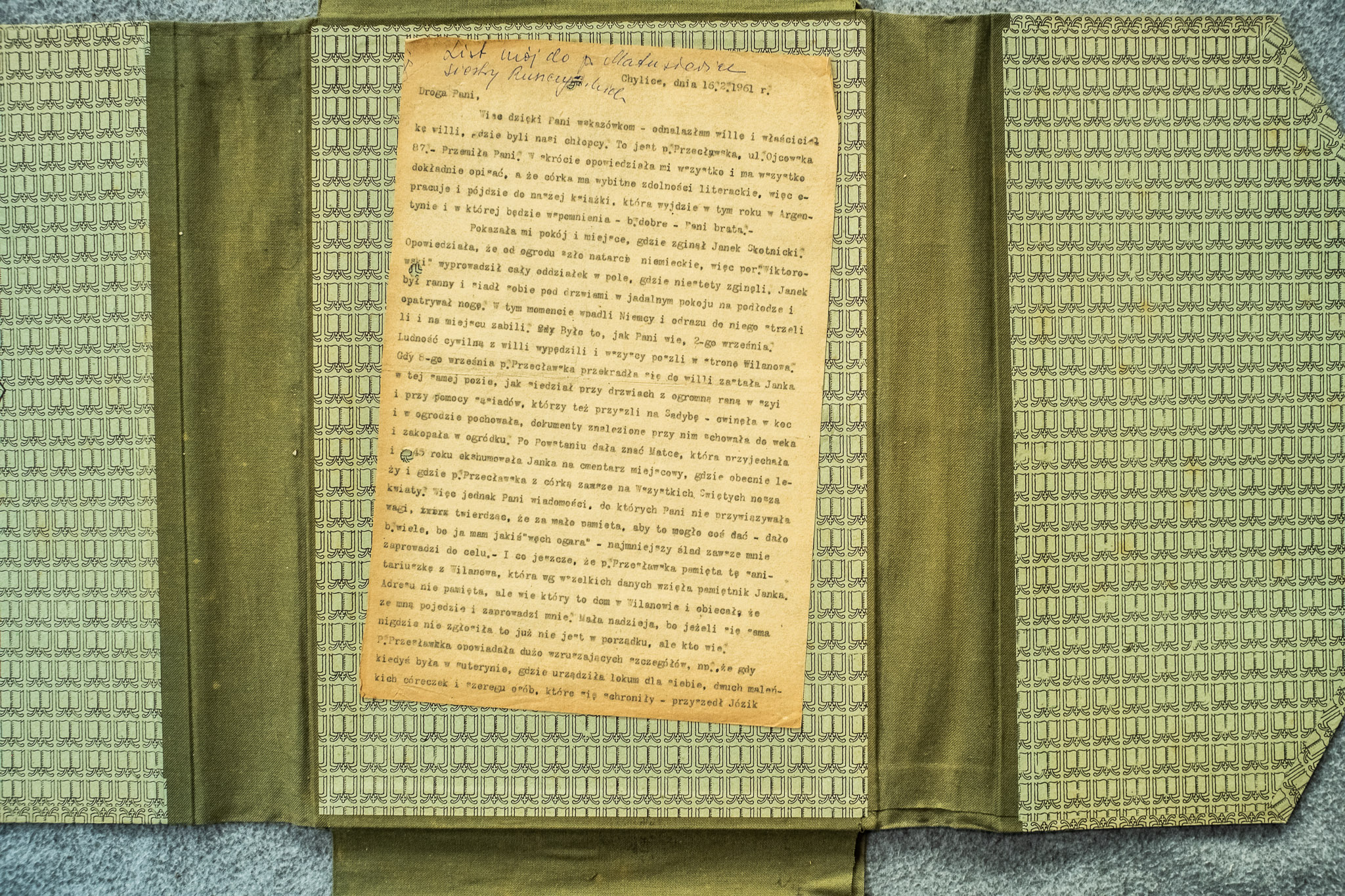 Relacja Pani Przedlawskiej - smierc Janka Cmitnickiego Wiktorowskiego 2.IX.1944 Wilanow (DSCF7102)