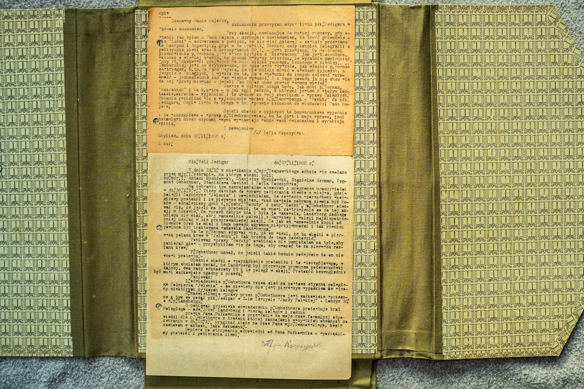 Dwa dokumenty: list Z. Kapczynska + protokol z Plk. Veli Jedigara 21.II.1960