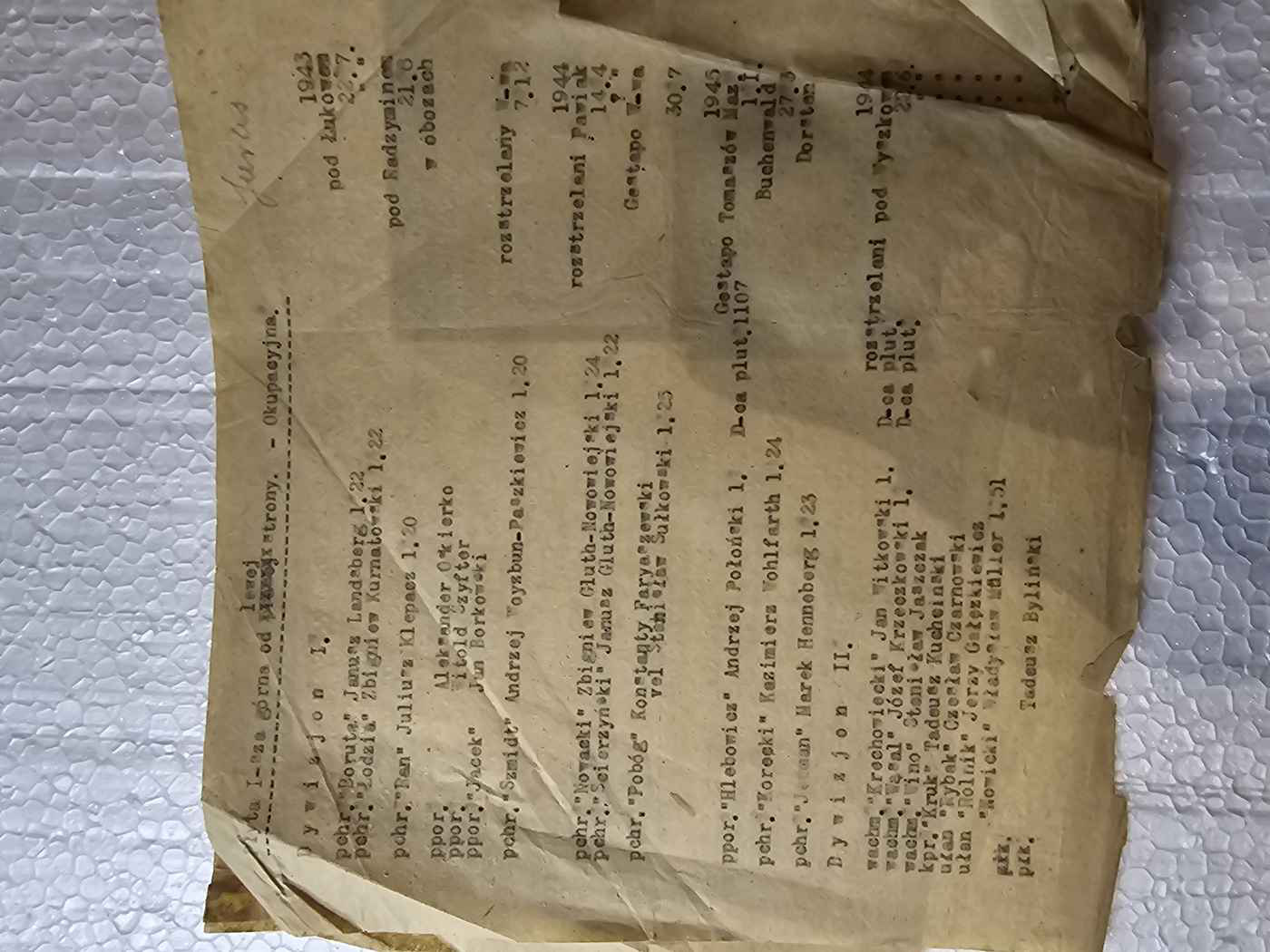 Tablica strat 7 P.Uł. — płyta I górna (Dywizjon I ogólna + fragmenty Dyw. II)