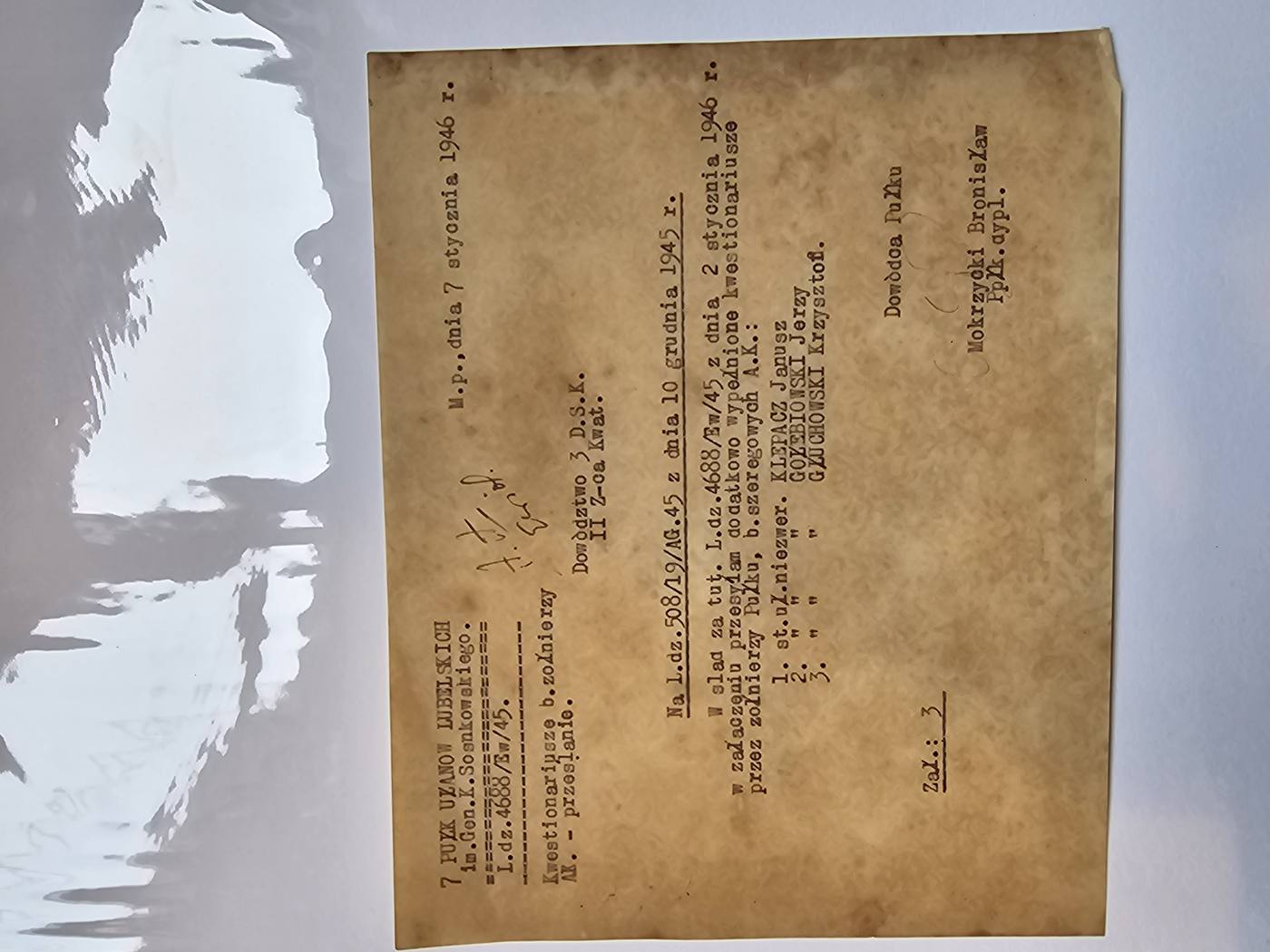 PISMO MOKRZYCKIEGO — kwestionariusze b.zolnierzy AK 7 Pulk Ulanow Lubelskich im. Gen. K. Sosnkowskiego