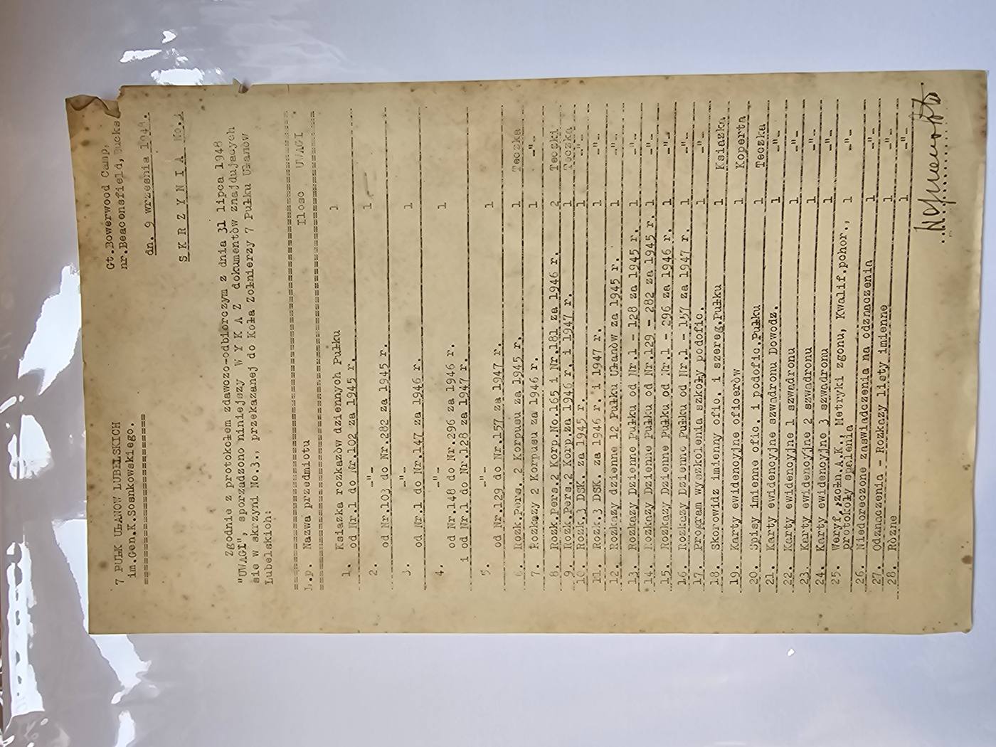 Wykaz Skrzyni Nr 3 — egz.2 (duplikat, element ARG/VII/47)