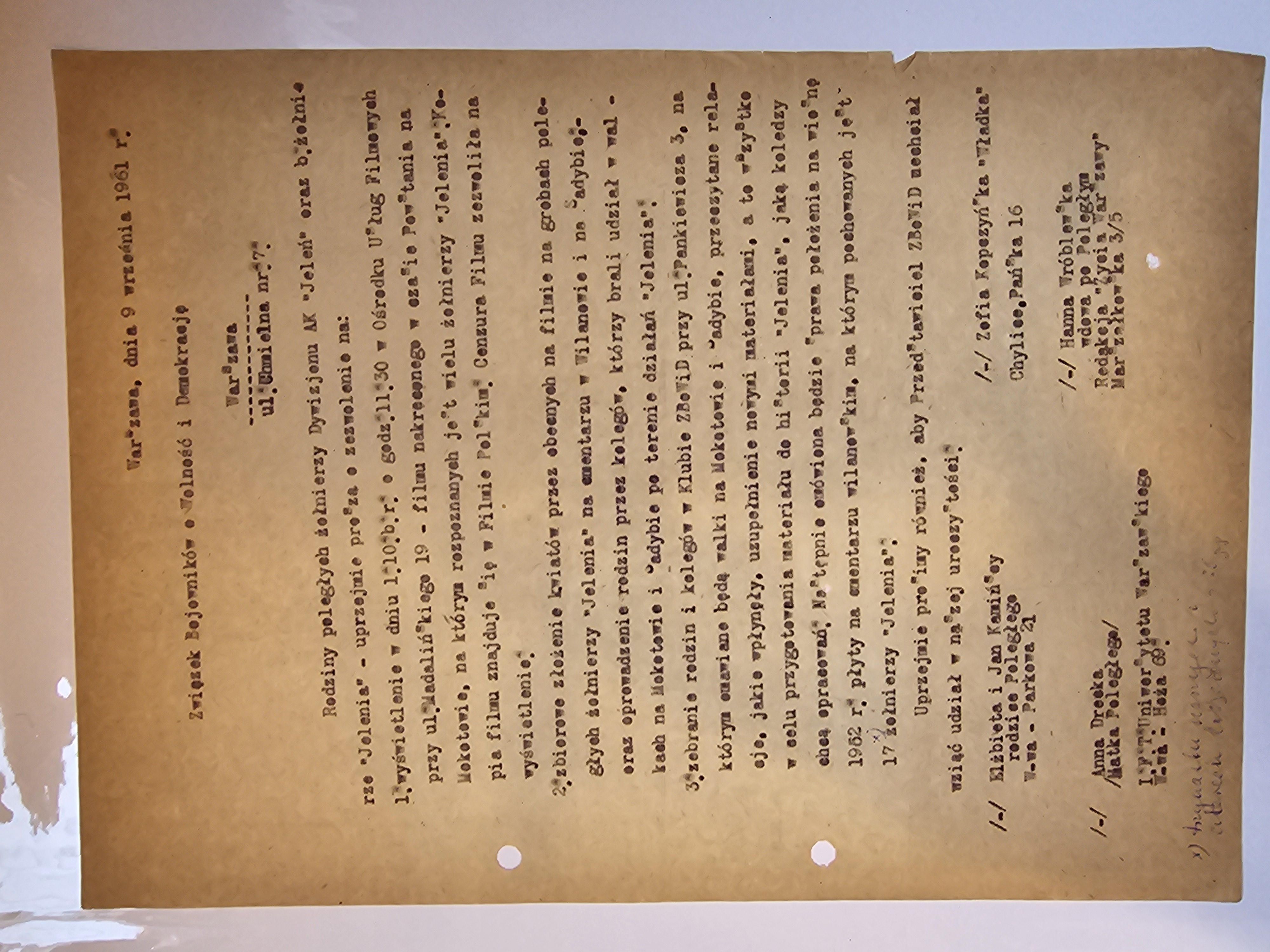 Podanie do ZBOWiD - program 1.X.1961