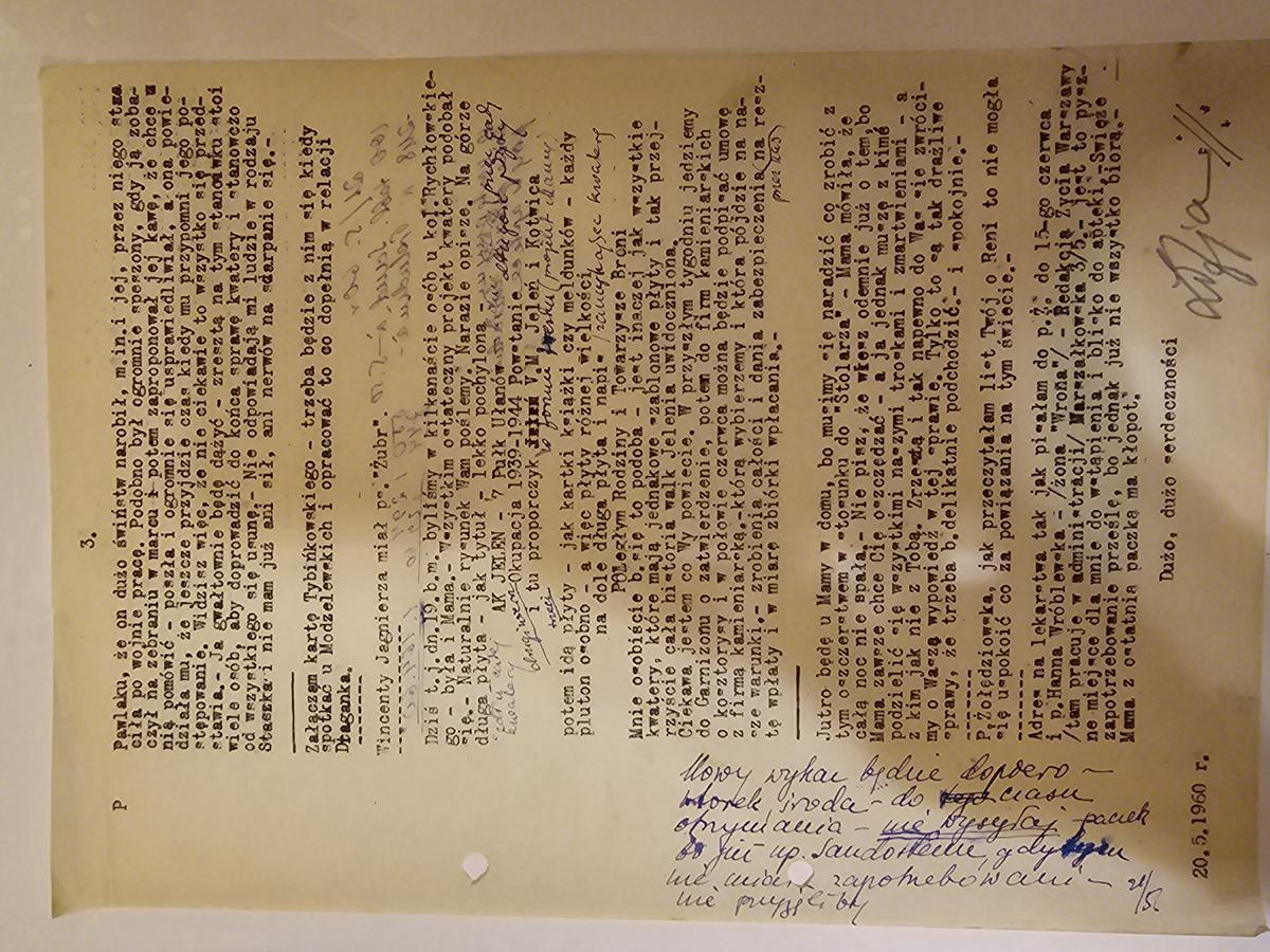 List Kopczyńskiej: DIAGRAM KWATERY (19.V.1960), ps. Iubr=Wincenty