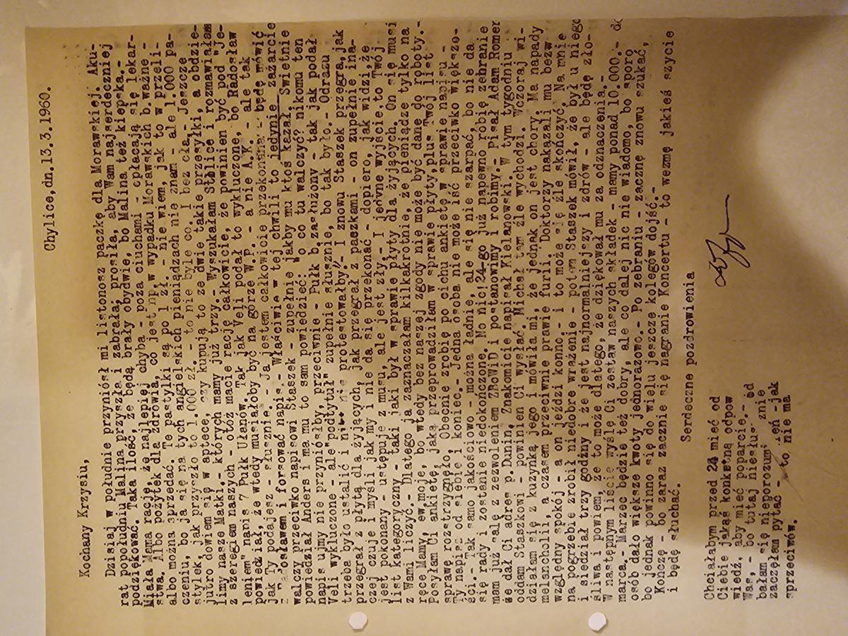 List Kopczyńskiej: CHYLICE 13.III.1960 — NAJWCZEINIEJSZY LIST SERII, Jedigar=naz...