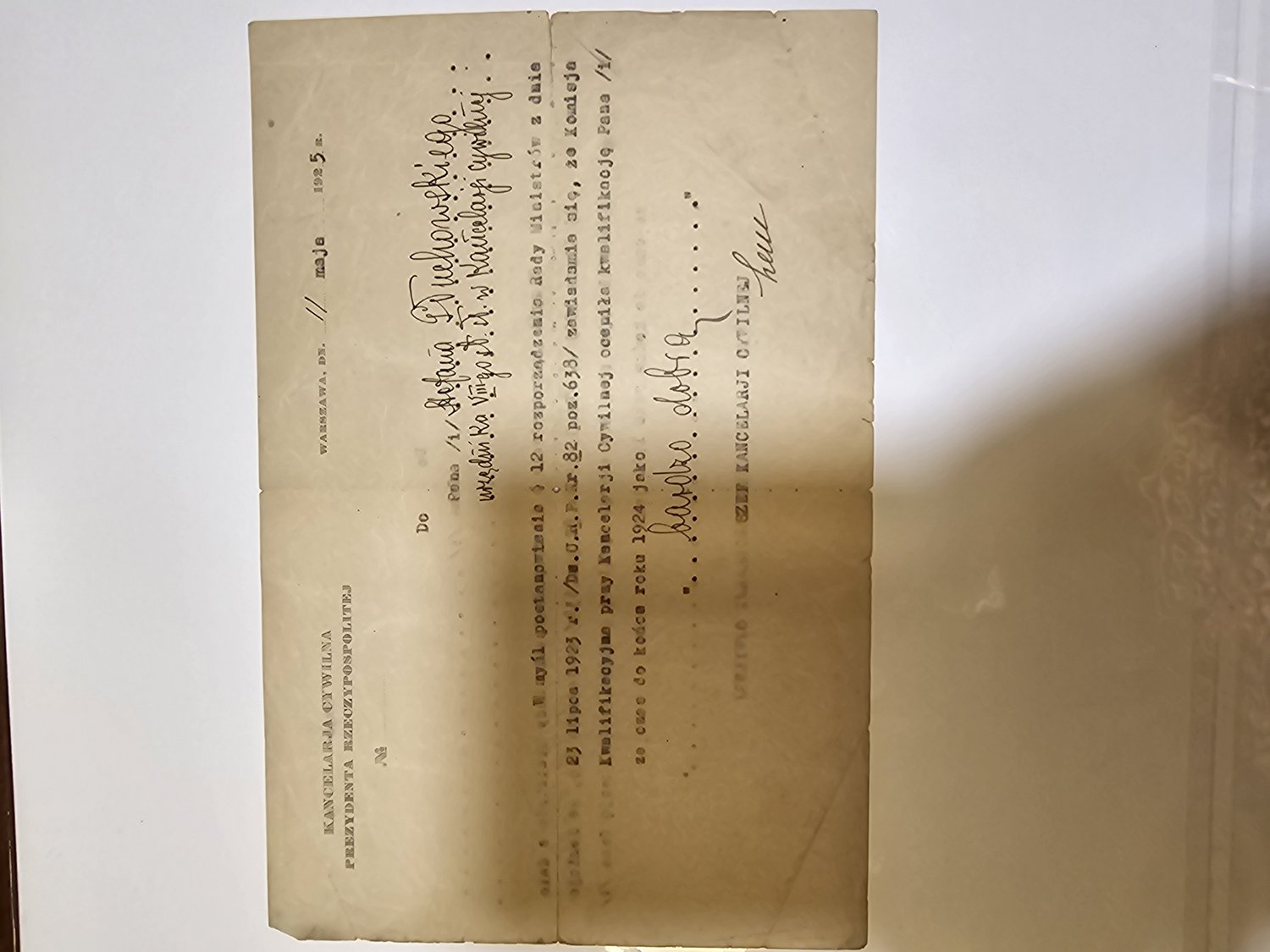 Zawiadomienie o ocenie kwalifikacji Stefana Głuchowskiego – 'bardzo dobra' za rok 1924