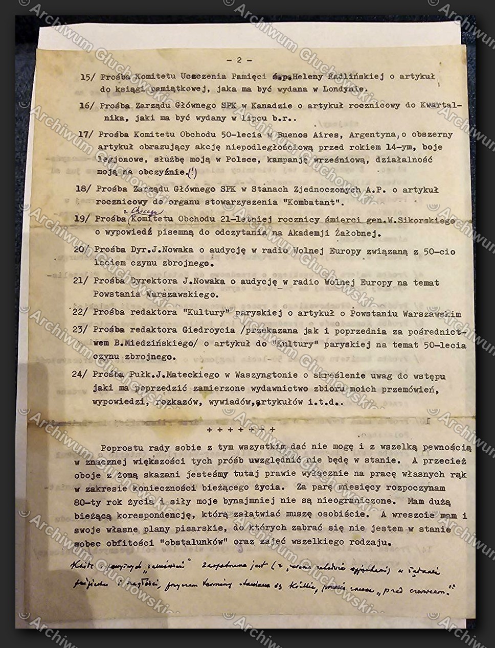 Kronika/raport maszynopisowy z numerowanymi pozycjami — historia jednostki lub organizacji, wielostronicowy