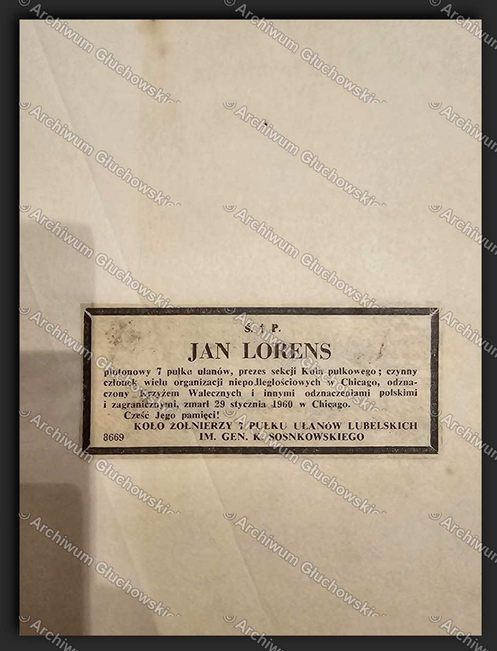 Nekrologi żołnierzy 7 Pułku Ułanów i Dywizjonu 'Jeleń' — Lorens, Iwanowski, Zalewska, Chojnacka, 1959–69