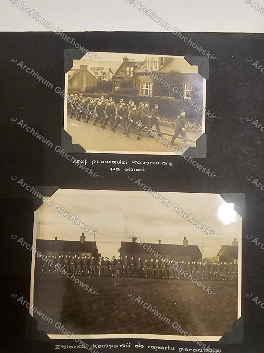 Album fotograficzny — Centrum Wyszkolenia Lacznosci, dedykacja dla gen. Janusza Gluchowskiego (8.III.1944) + cwiczenia wyzsze bojowe 7.II.1944, Wielka Brytania