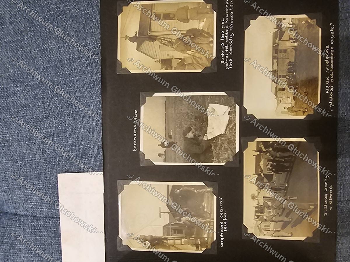 Album CWL 1944 — 5 fotografii: budowa linii polowej + urzadzanie centrali tele. + wojsk strzel. + warta w obozie (element ARG/II/57)