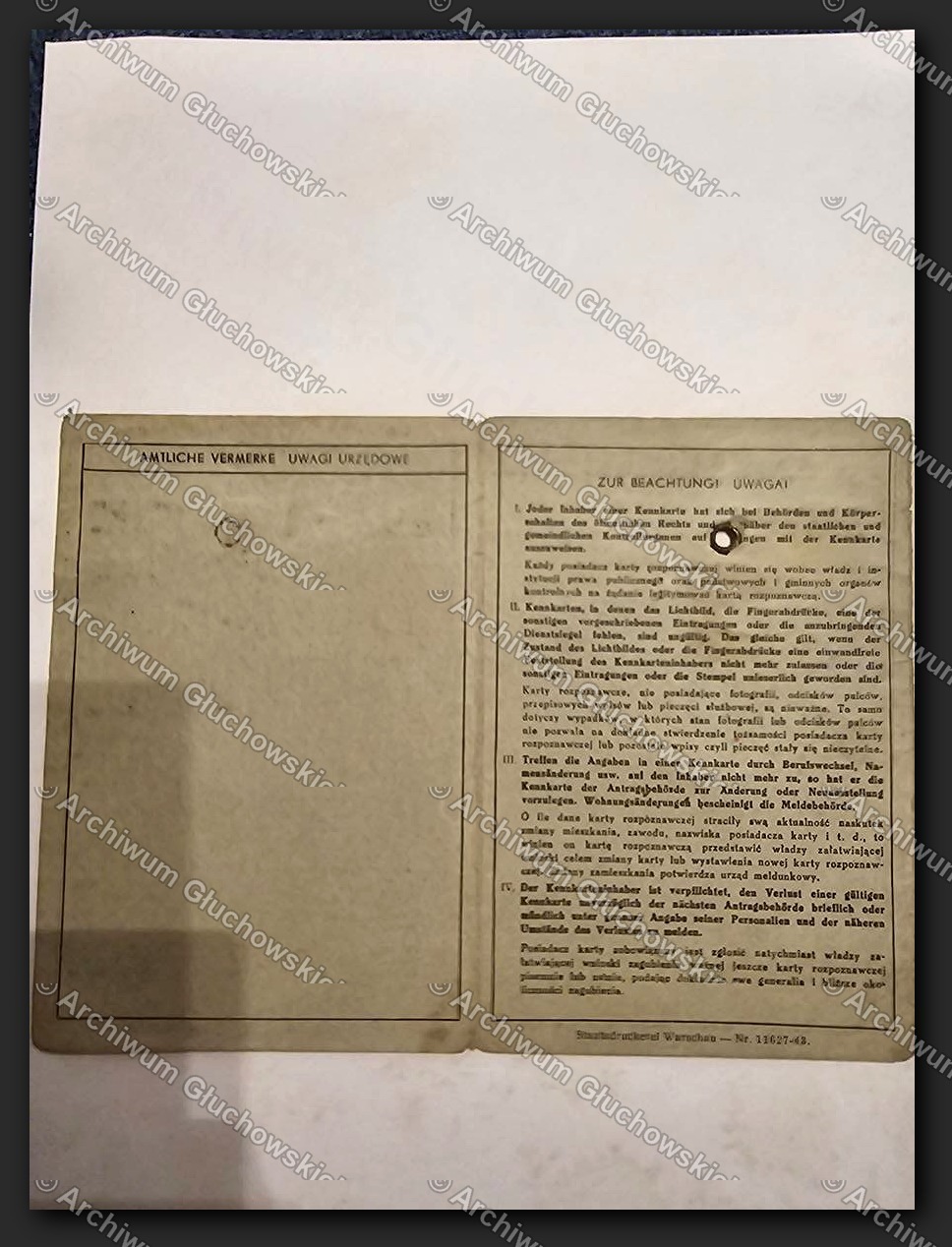 Kennkarte (Karta Rozpoznawcza) Krzysztofa Głuchowskiego — Generalgouvernement, 1943