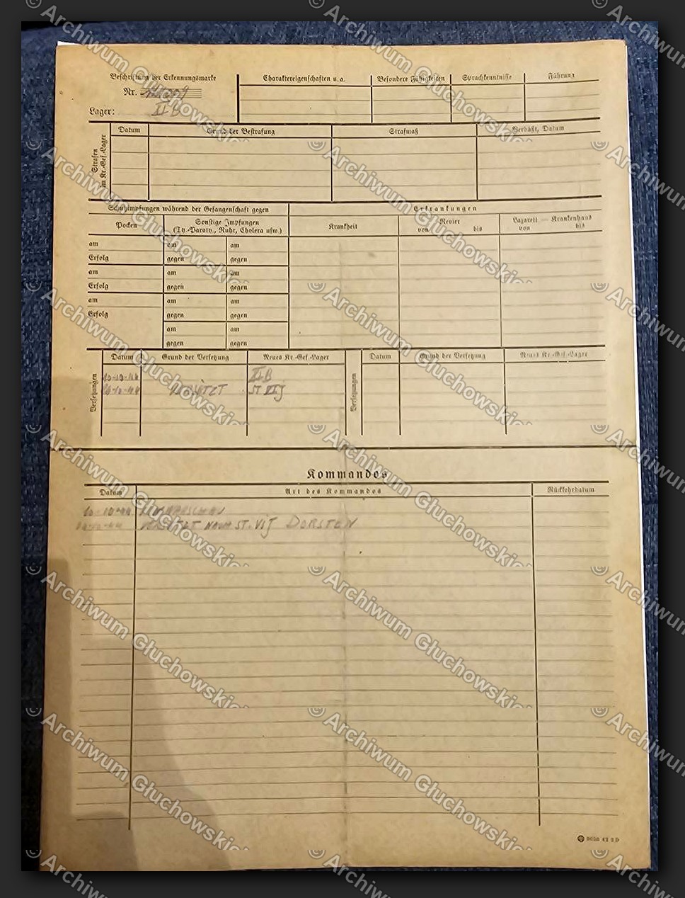 Karta ewidencyjna jeńca (Personalkarte) Krzysztofa Głuchowskiego — Stalag XI B Fallingbostel, 1944–45