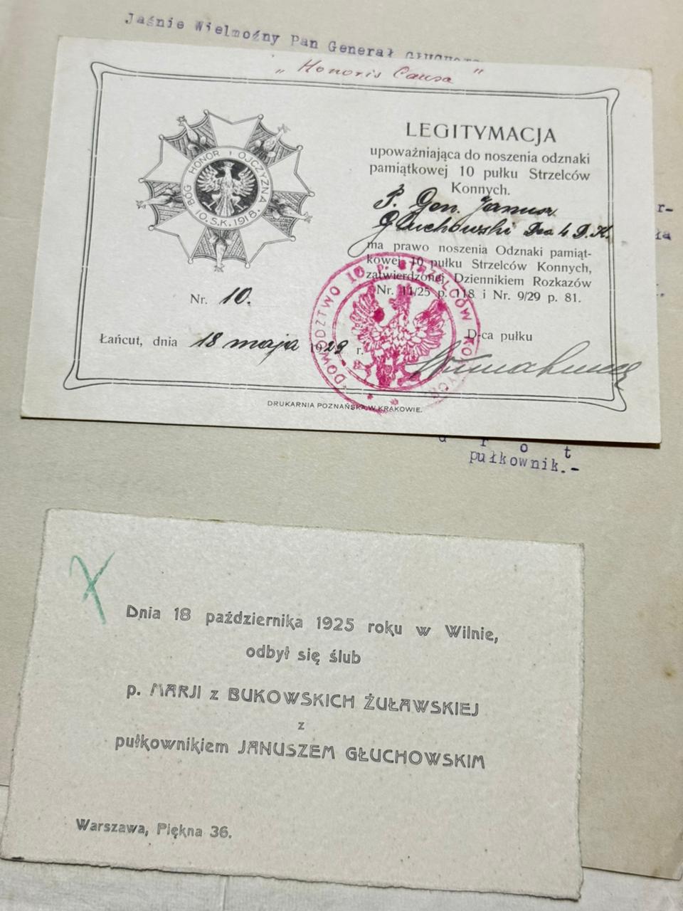 Zawiadomienie o slubie Janusz Gluchowski + Marja z Bukowskich Zulawska, Wilno 18.X.1925 (1 z 2 obiektow na zdjeciu)