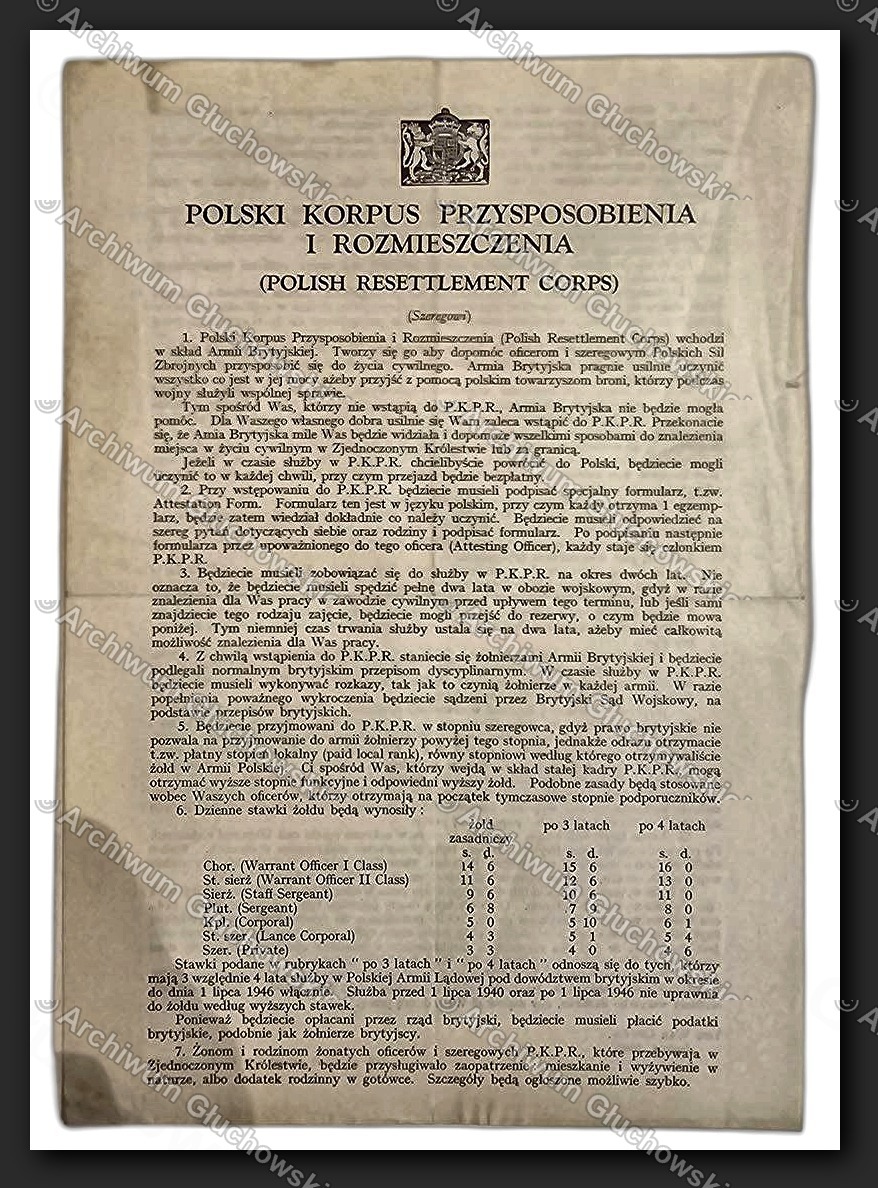 Druk informacyjny PKPR — 'POLSKI KORPUS PRZYSPOSOBIENIA I ROZMIESZCZENIA (POLISH RESETTLEMENT CORPS)'