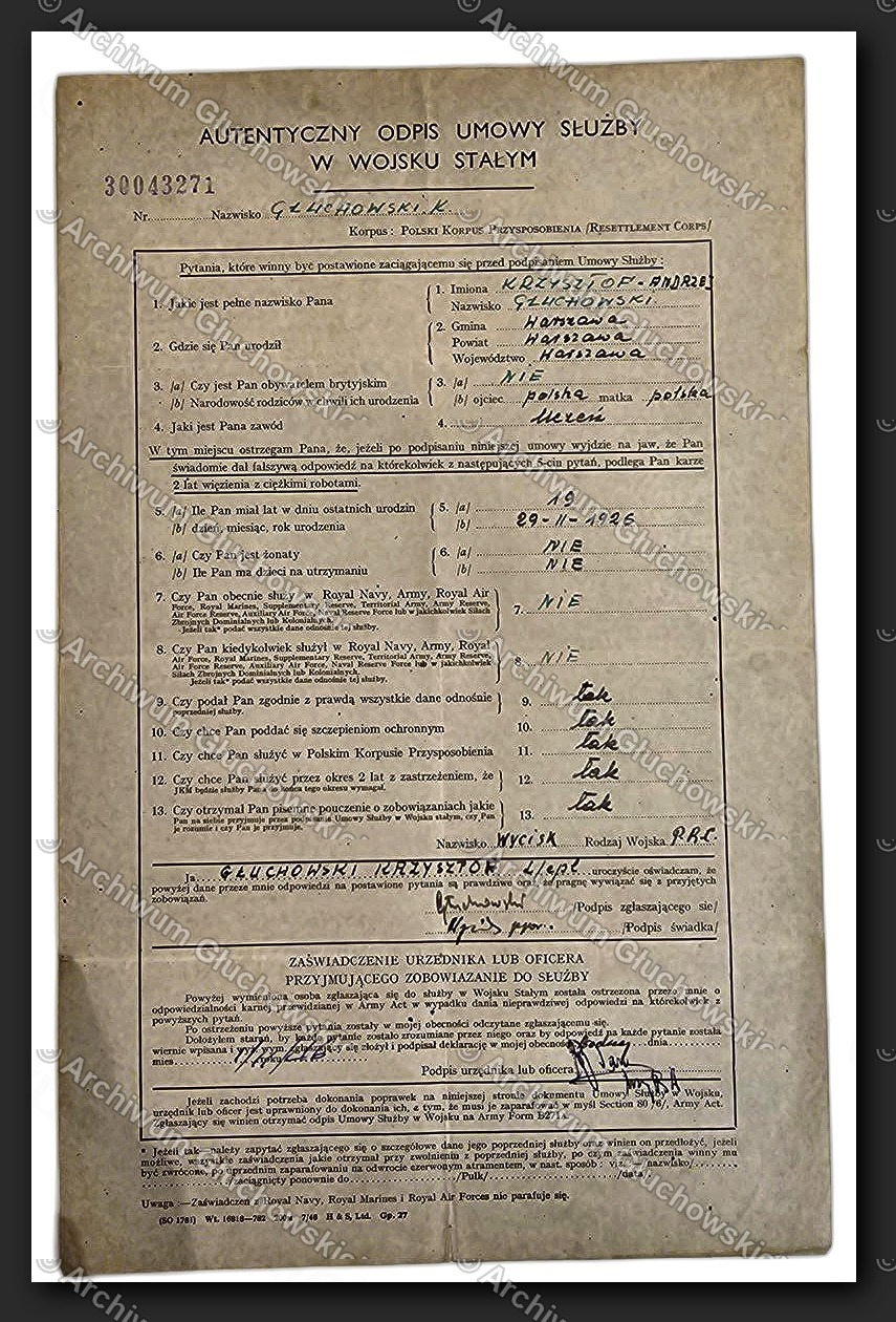 Autentyczny Odpis Umowy Służby — nr 31043371, Głuchowski Krzysztof, PKPC