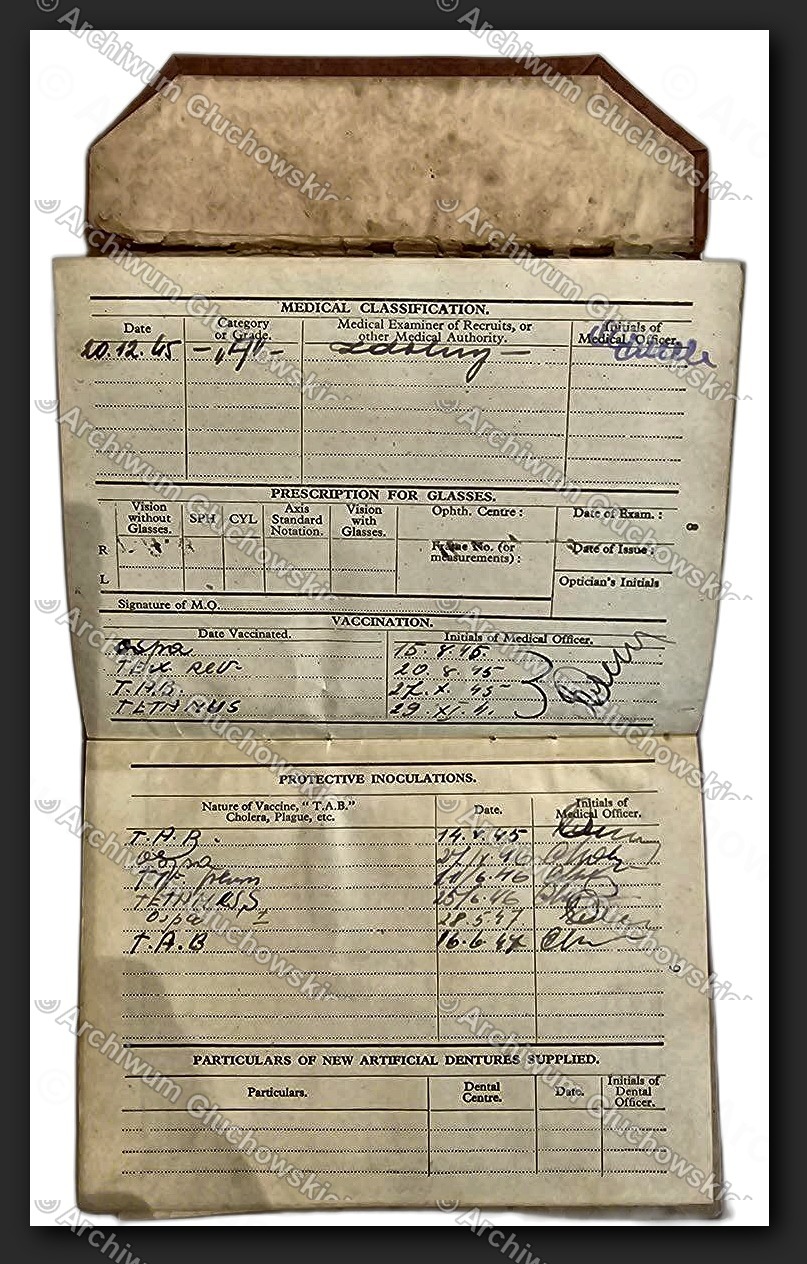 Soldier's Service Book — Medical Classification, szczepienia (str. 8-9)