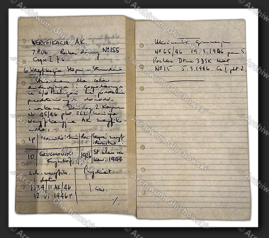 Notatki weryfikacyjne AK — 7 P.Uł., Komp. I, lista weryfikowanych, numer 1134/II AK/46