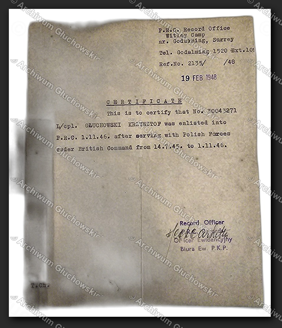 Certificate P.R.C. — kolejna kopia (19.II.1948)