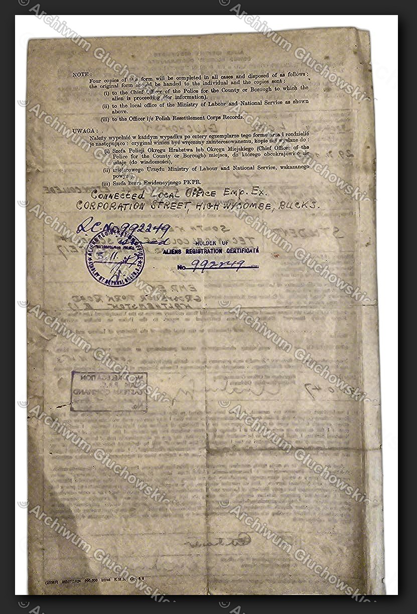 Alien's Identity Certificate — verso (adres High Wycombe, Bucks)