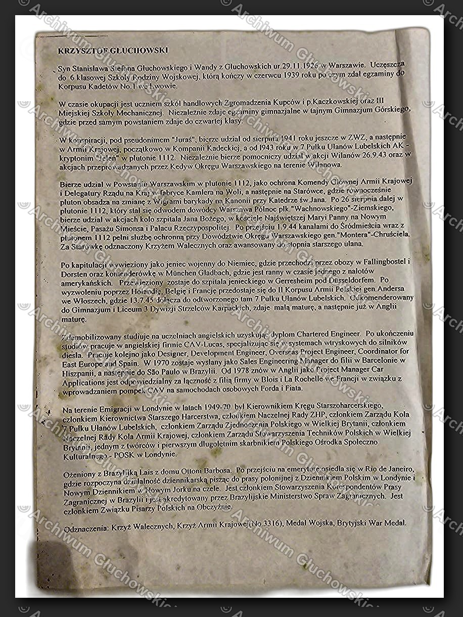 Biogram Krzysztofa Głuchowskiego — druk biograficzny
