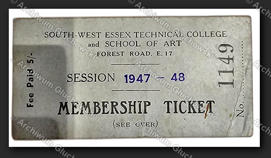 Bilet członkowski South West Essex Technical College, sesja 1947-48