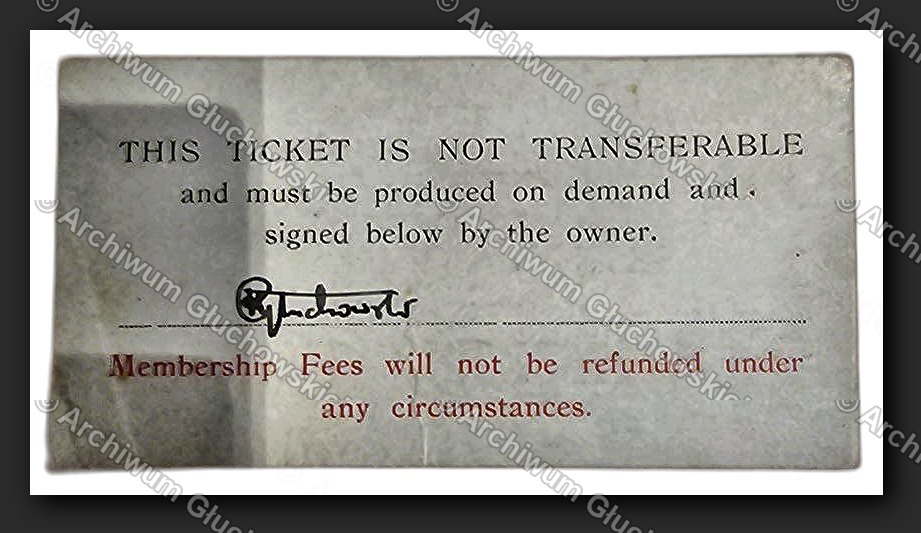 Bilet członkowski — verso ('This ticket is not transferable')