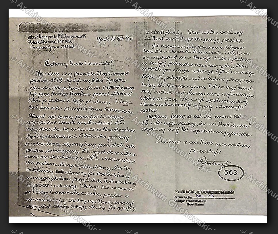 Treść aerogramu — list nr 563, historia Pułku 1112, Polish Institute