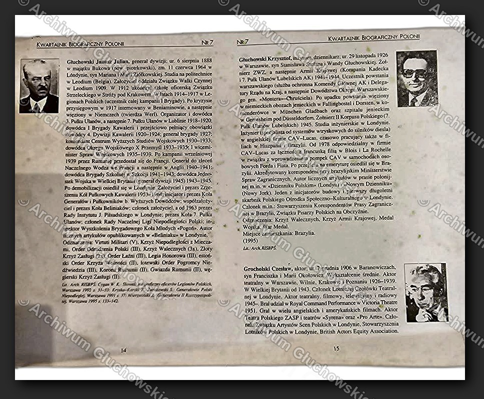 KWARTALNIK BIOGRAFICZNY POLONII Nr 7 — biogramy Krzysztofa Głuchowskiego i Janusza Głuchowskiego (kontynuacja)
