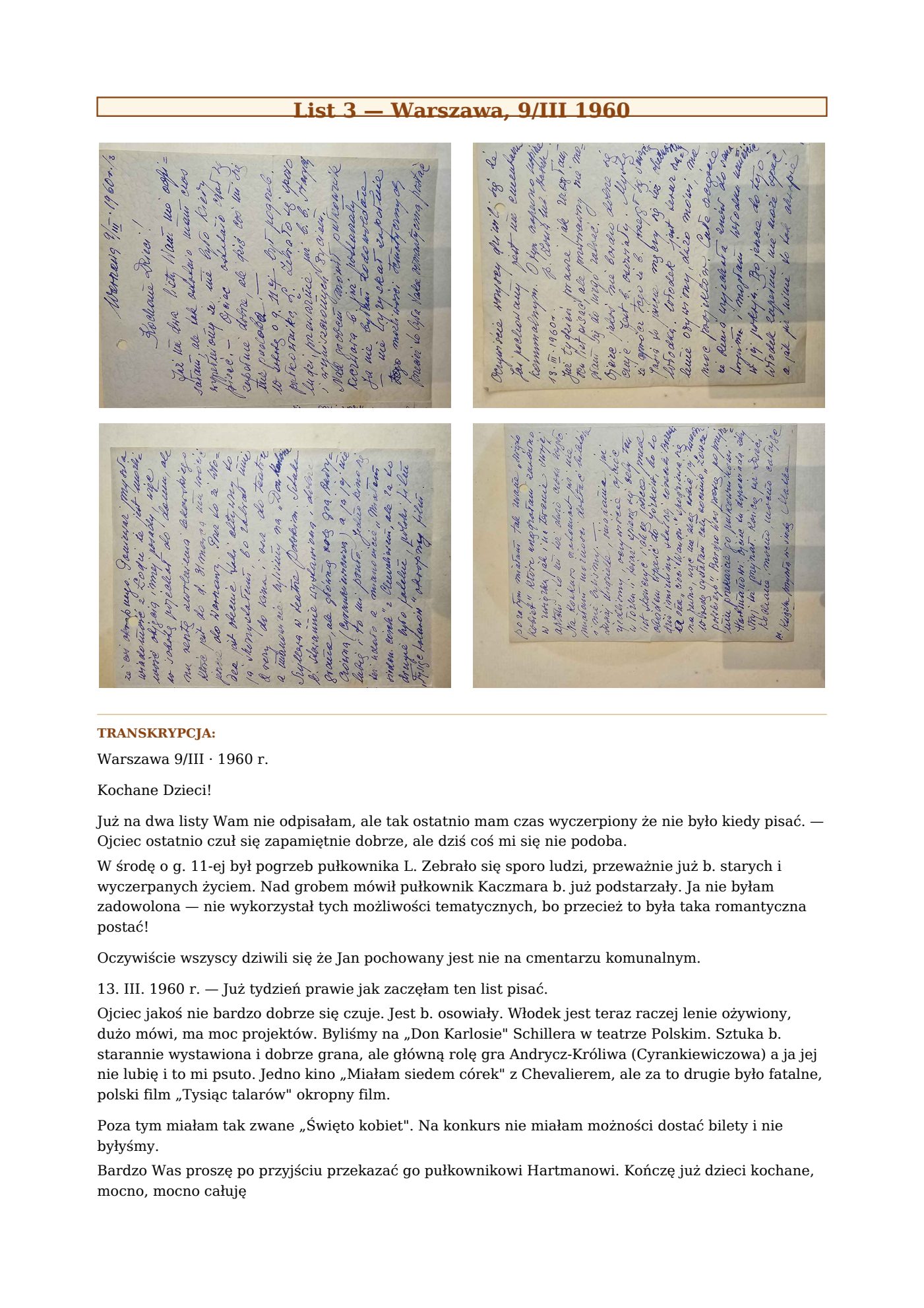List Wandy z 9.III.1960