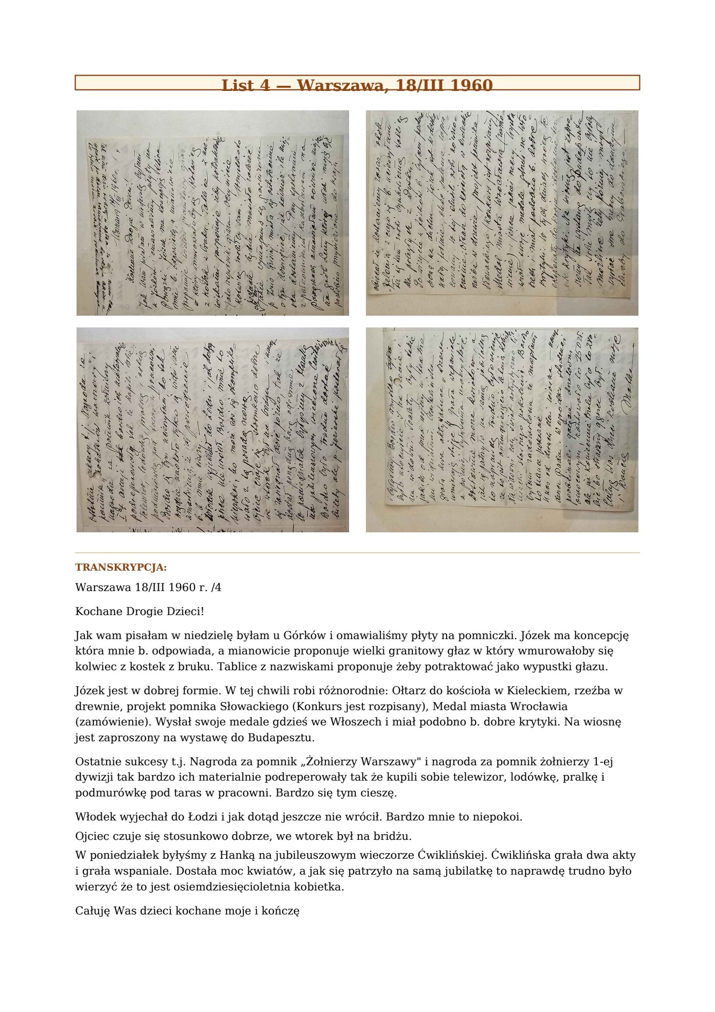 List Wandy z 18.III.1960