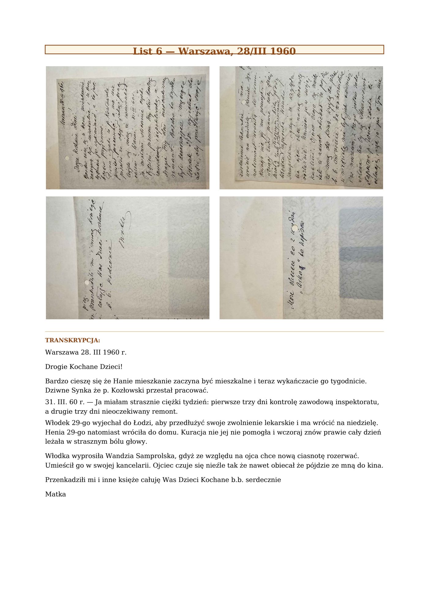 List Wandy z 28.III.1960