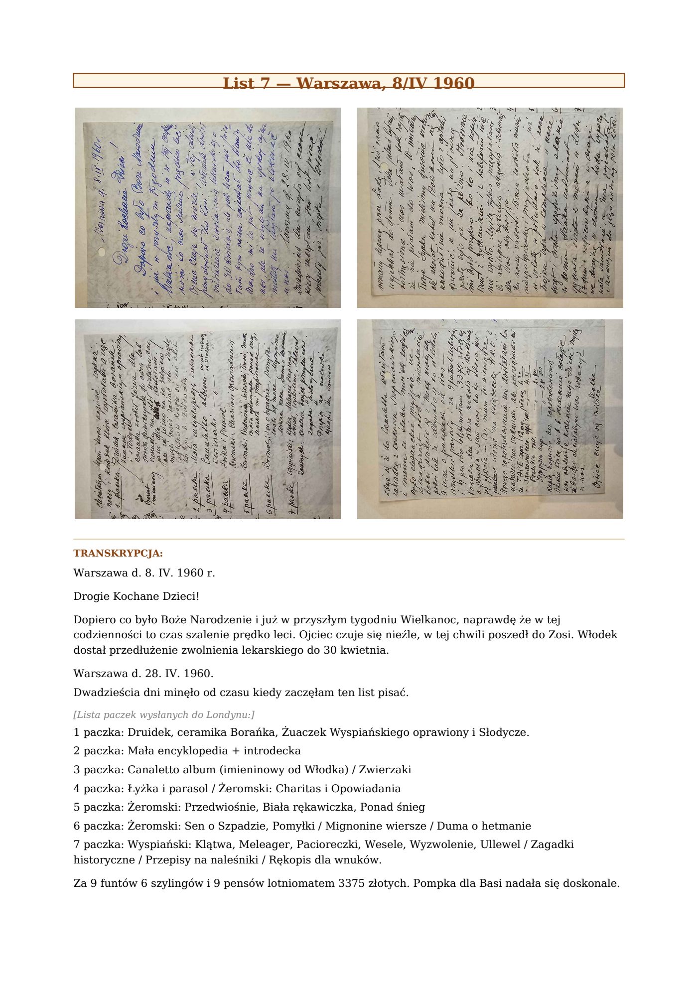 List Wandy z 8.IV.1960